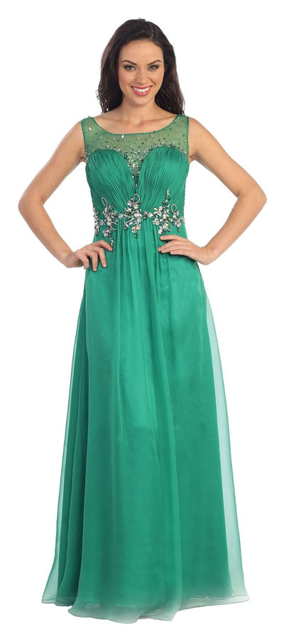 Elizabeth K - GL1131 Bateau Illusion Bejeweled Chiffon Gown Special Occasion Dress XS / E/M Green