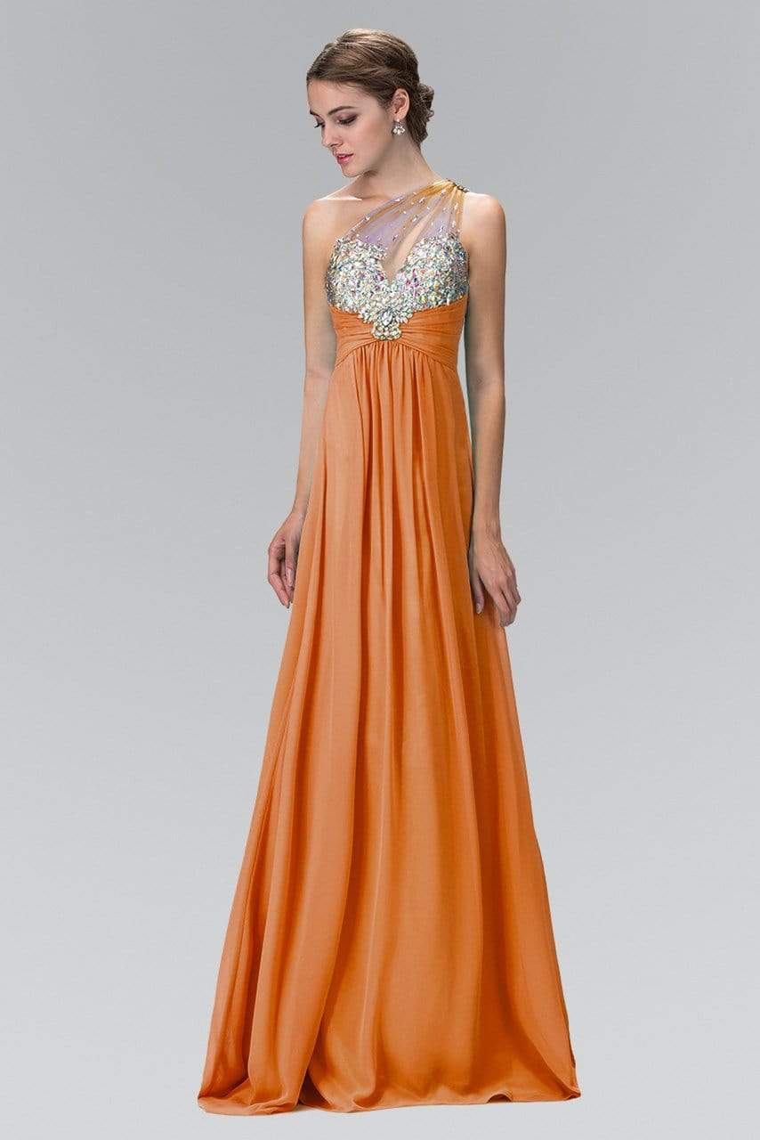 Elizabeth K - GL1138 Sheer Asymmetrical Ornate A-Line Gown Special Occasion Dress XS / Orange