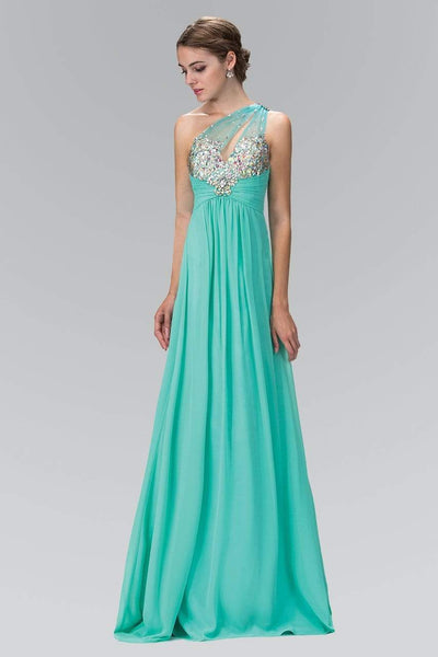 Elizabeth K - GL1138 Sheer Asymmetrical Ornate A-Line Gown Special Occasion Dress XS / Tiffany