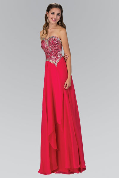 Elizabeth K - GL1149 Jeweled Strapless Chiffon A-Line Gown Special Occasion Dress XS / Fuchsia