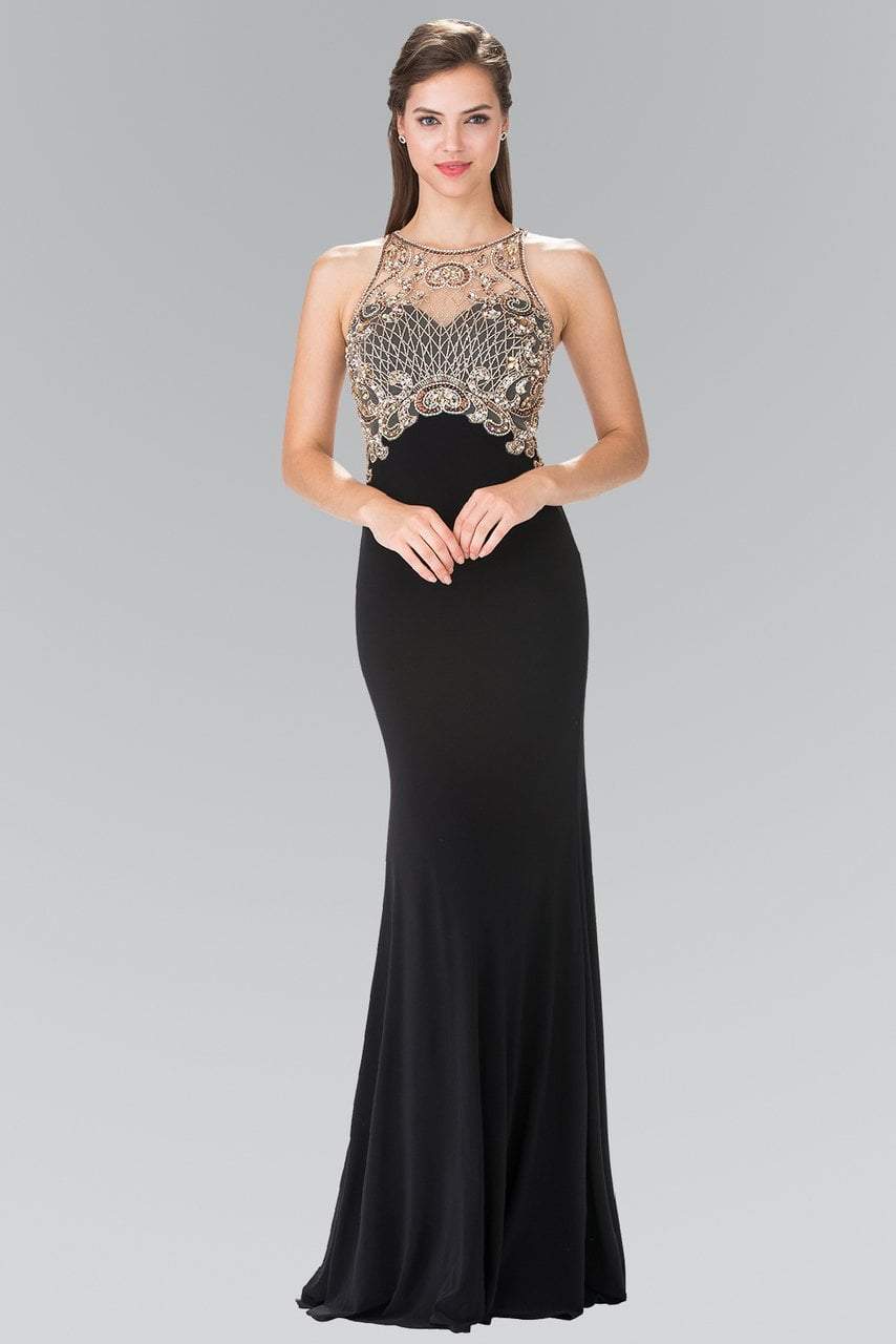 Elizabeth K - GL1303 Gilded Illusion Lattice Sheath Gown Special Occasion Dress XS / Black