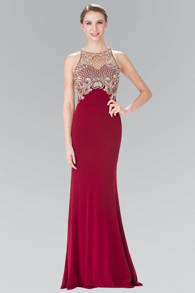 Elizabeth K - GL1303 Gilded Illusion Lattice Sheath Gown Special Occasion Dress XS / Burgundy