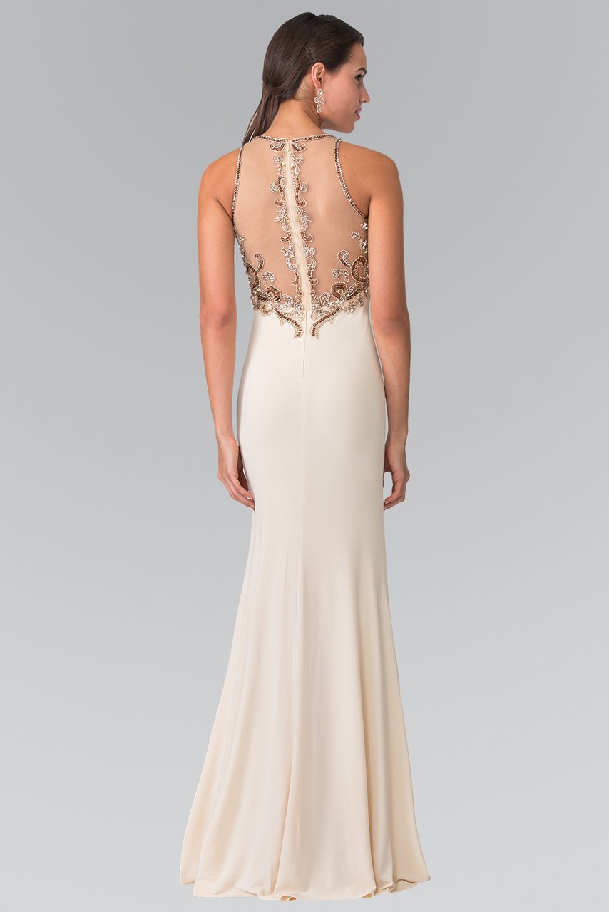 Elizabeth K - GL1303 Gilded Illusion Lattice Sheath Gown Special Occasion Dress XS / Champagne