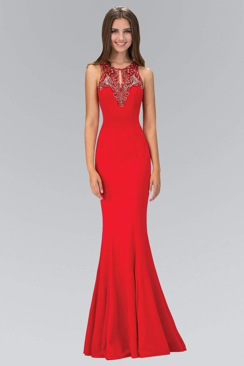 Elizabeth K - GL1315 Keyhole Illusion Sheath Gown Special Occasion Dress XS / Red