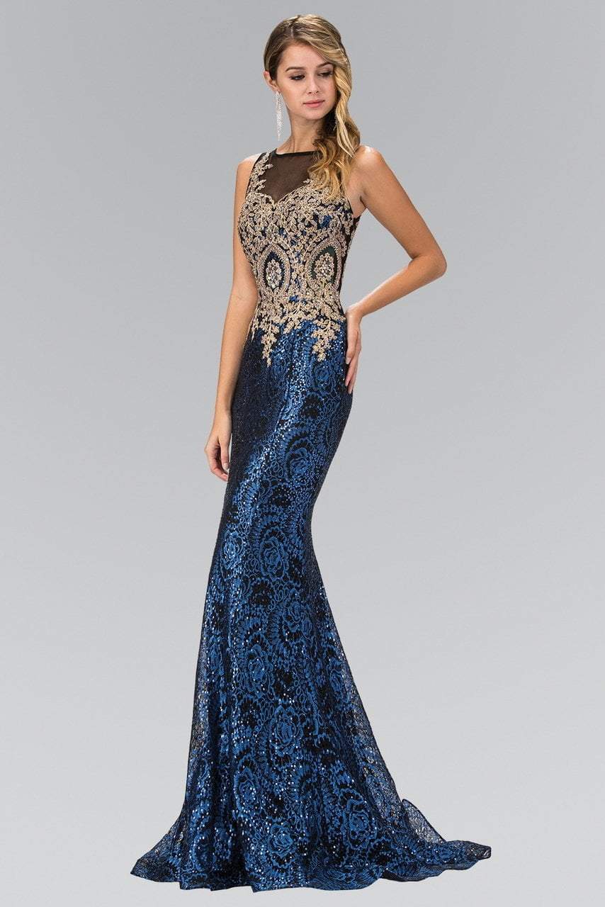 Elizabeth K - GL1319 Embellished Illusion Bateau Neck Gown Special Occasion Dress XS / Royal Blue