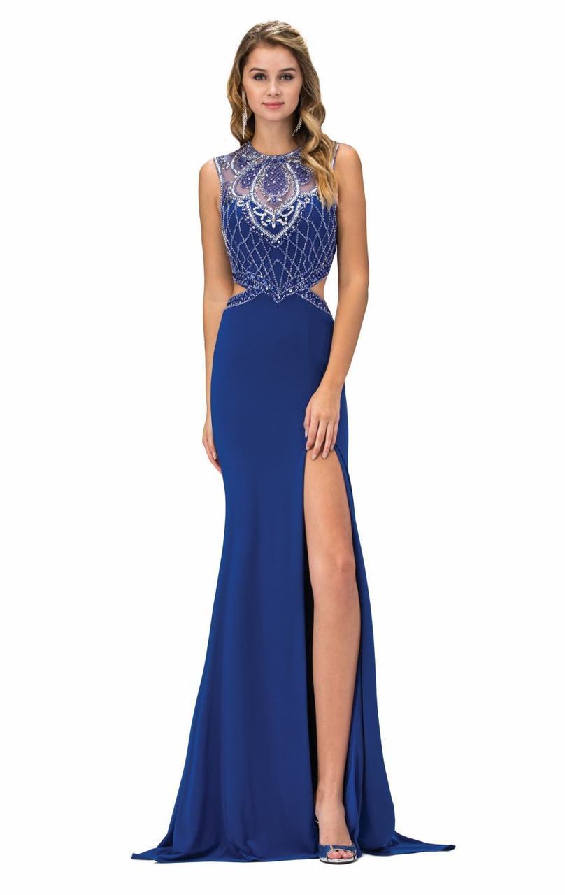 Elizabeth K - GL1328 Embellished Illusion Jewel Sheath Dress Special Occasion Dress XS / Royal Blue