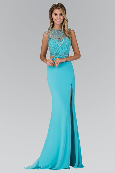 Elizabeth K - GL1328 Embellished Illusion Jewel Sheath Dress Special Occasion Dress XS / Tiffany