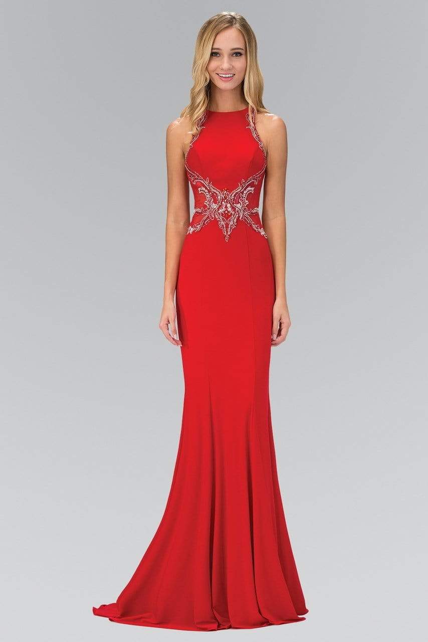 Elizabeth K - GL1357 Embellished High Neck Long Gown Special Occasion Dress XS / Red