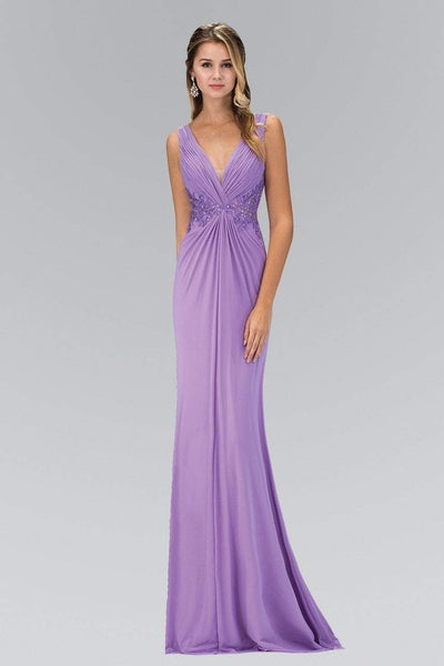 Elizabeth K - GL1377 Embellished Ruched V-Neck A-line Dress Special Occasion Dress XS / Lilac