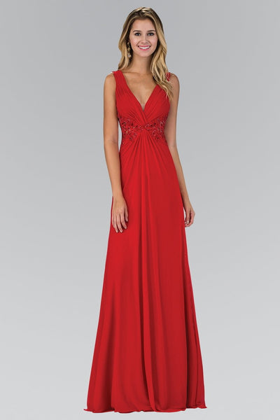 Elizabeth K - GL1377 Embellished Ruched V-Neck A-line Dress Special Occasion Dress XS / Red