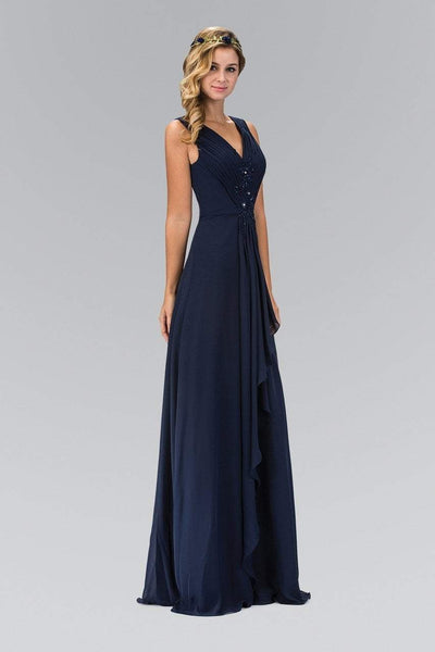 Elizabeth K - GL1378 Applique V-Neck Chiffon A-Line Gown Special Occasion Dress XS / Navy