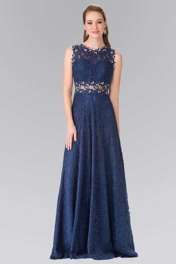 Elizabeth K - GL1460 Sleeveless Beaded Lace Long Dress Bridesmaid Dresses XS / Navy