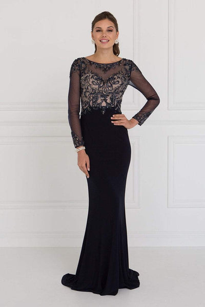 Elizabeth K - GL1506 Sheer Long Sleeves Sequined Evening Dress Special Occasion Dress XS / Navy