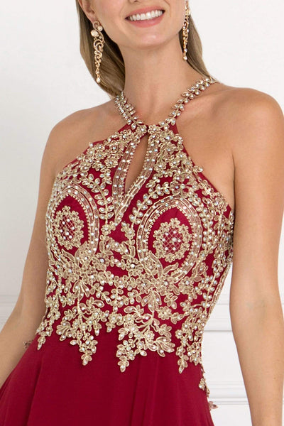 Elizabeth K - GL1526 Lace Embellished High Neck Chiffon Gown Bridesmaid Dresses