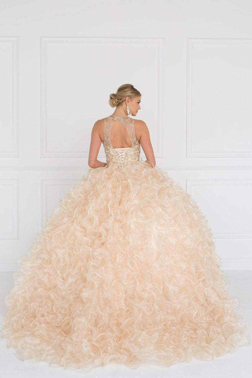 Elizabeth K - GL1554 Bejeweled Organza Ruffled Ballgown Special Occasion Dress