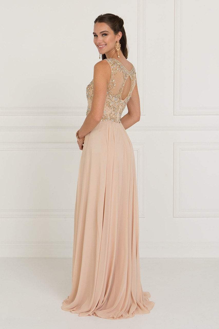 Elizabeth K - GL1565 Jeweled Illusion Bateau Chiffon A-line Gown Formal Gowns