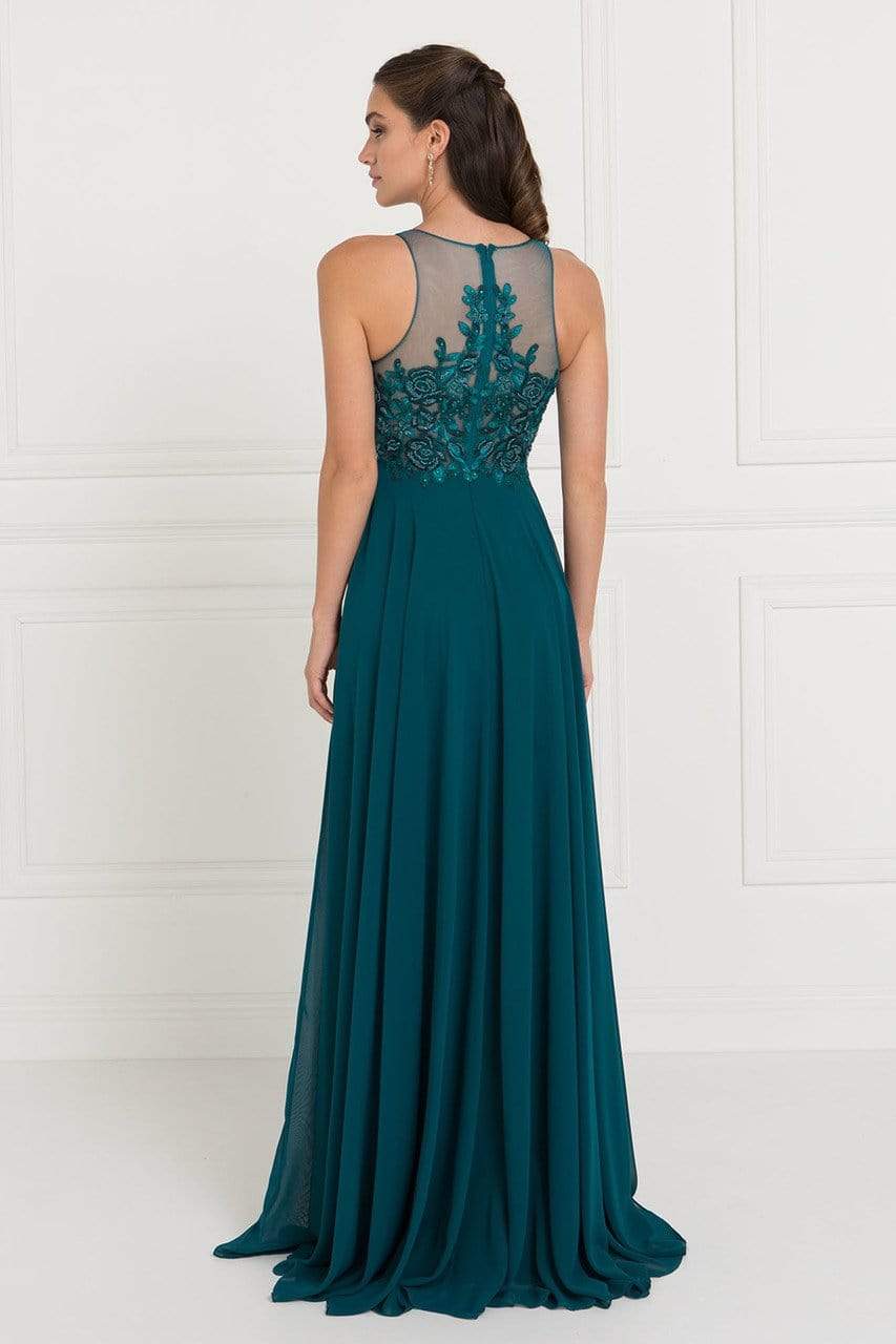 Elizabeth K - GL1570 Embroidered Illusion Halter Chiffon A-line Dress Bridesmaid Dresses