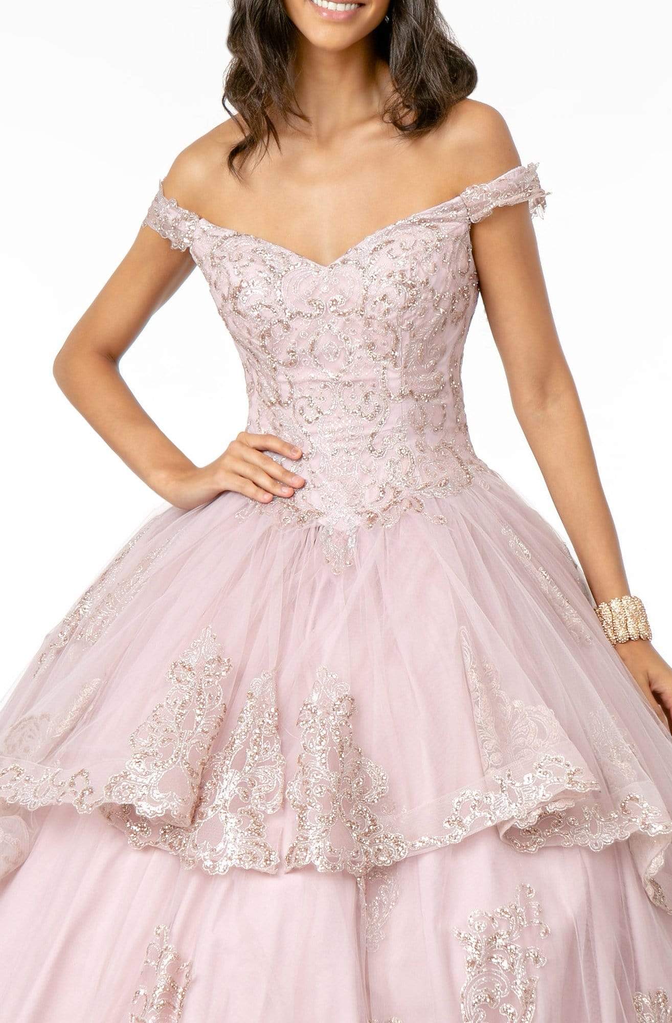 Elizabeth K - GL1819 Glitter Lace Appliqued Off Shoulder Ballgown Quinceanera Dresses