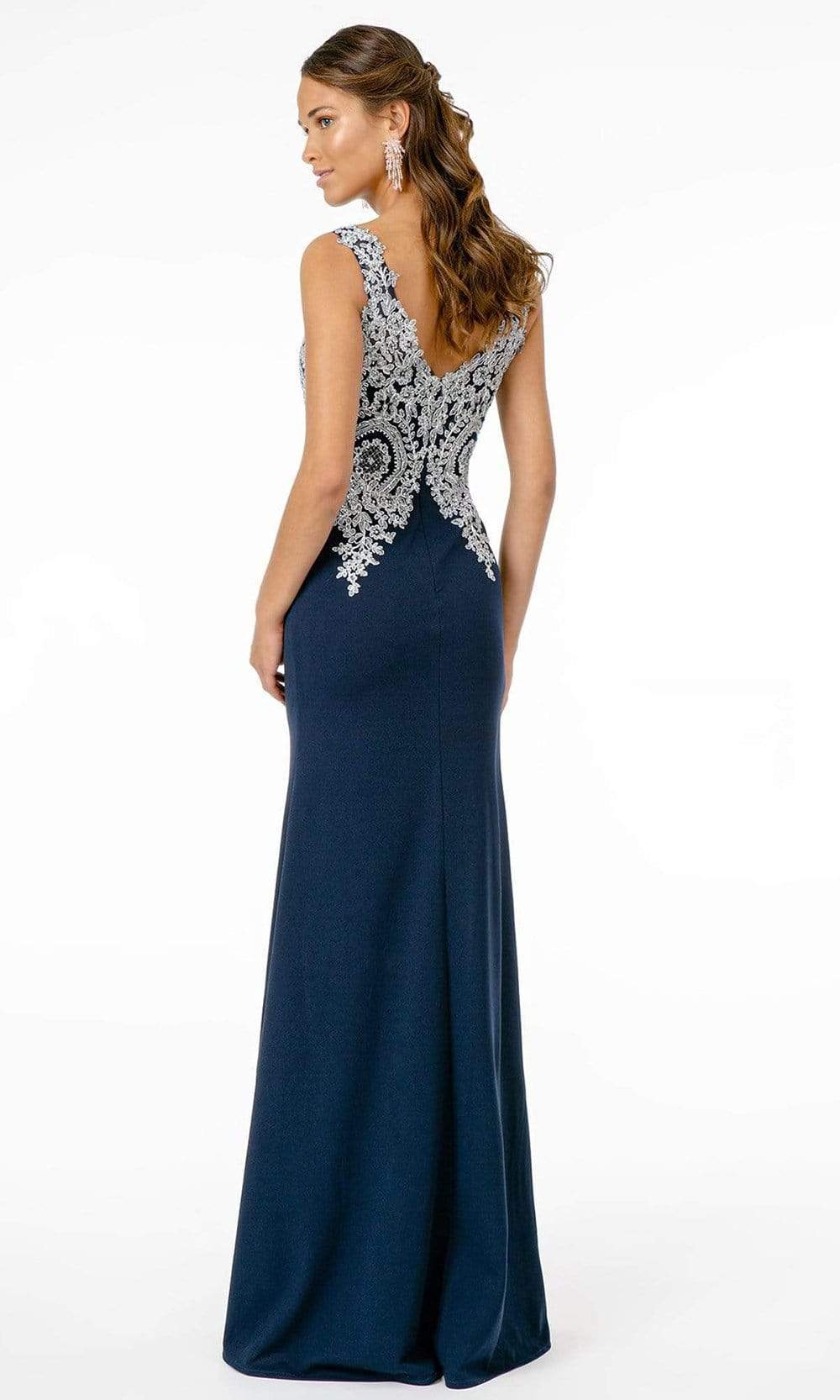 Elizabeth K - GL1839 Appliqued Bodice High Slit Long Dress Prom Dresses