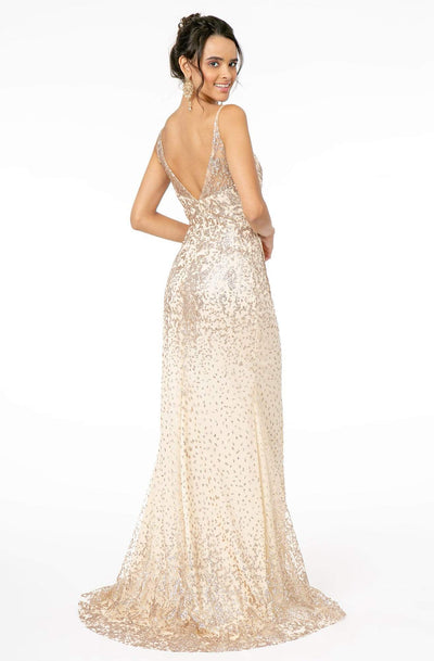 Elizabeth K - GL1844 Illusion Deep V-Neck Glitter Mesh High Slit Gown Evening Dresses