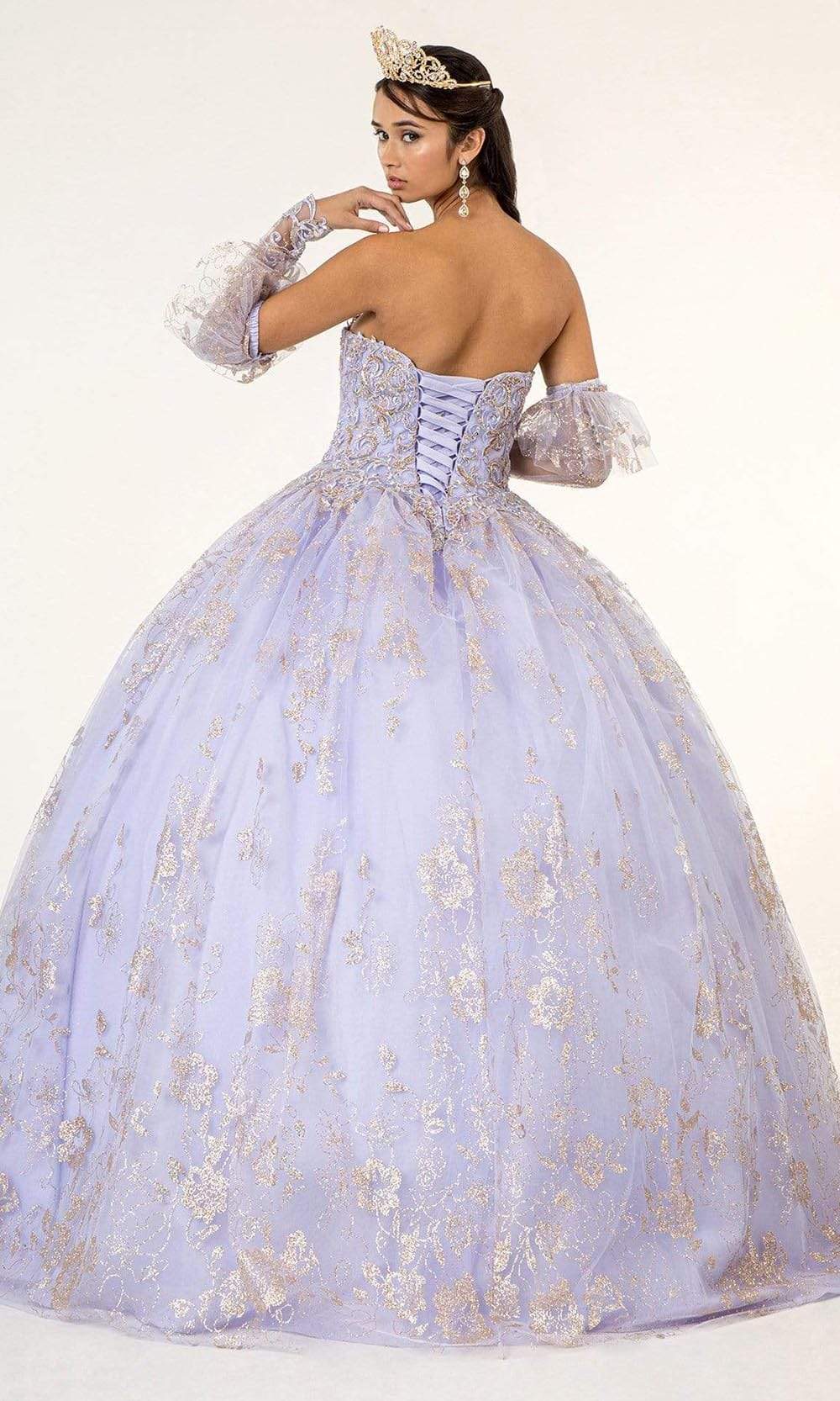 Elizabeth K - GL1944 Embroidered Sweetheart Gown With Detached Sleeves Quinceanera Dresses