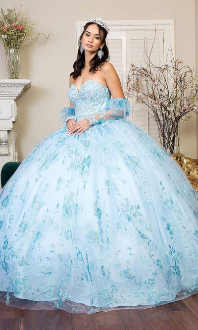 Elizabeth K - GL1944 Embroidered Sweetheart Gown With Detached Sleeves Quinceanera Dresses XS / Baby Blue
