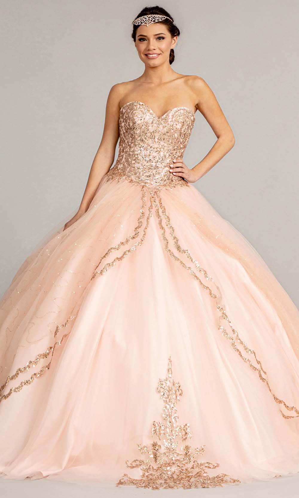 Elizabeth K GL1973 - Strapless Sweetheart Neck Ball Gown Quinceanera Dresses XS / Blush