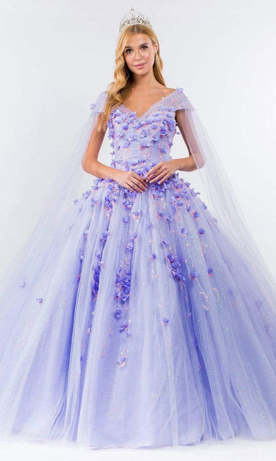 Elizabeth K - GL1974 Cape Sleeve Applique Ballgown Special Occasion Dresses XS / Lilac