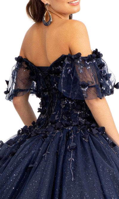 Elizabeth K GL1975 - Floral Glitter Ballgown In Blue