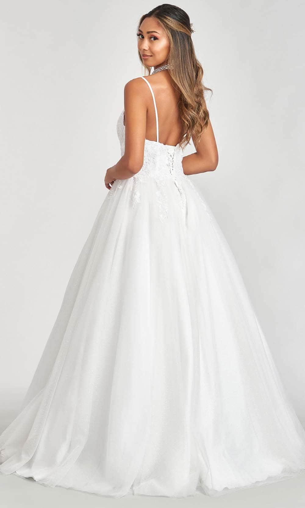 Elizabeth K GL1989 - Sleeveless V-neckline Ball Gown In White