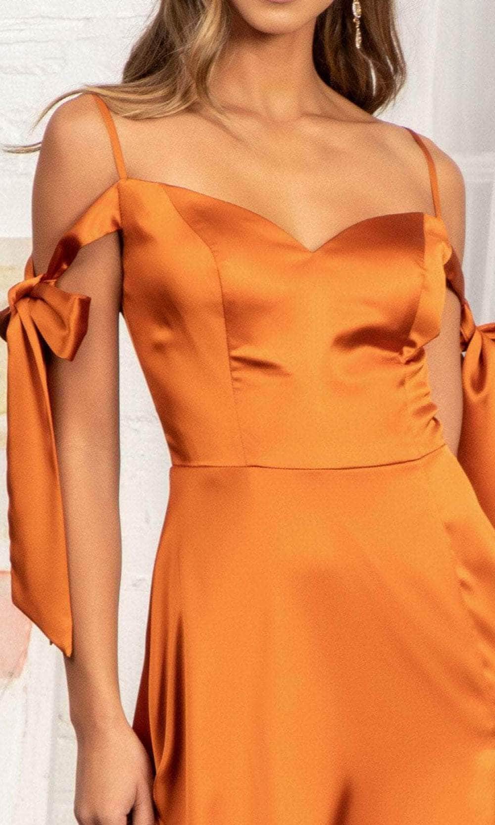 Elizabeth K GL1994 - Long Satin A-Line Dress - Spaghetti Straps, Tie Off Shoulder Straps, V-Open Back, Zipper Closure, High Slit, Full Length Hem ADASA Elizabeth K GL1994 - Long Satin A-Line Dress - Spaghetti Straps, Tie Off Shoulder Straps, V-Open Back, Zipper Closure, High Slit, Full Length Hem ADASA