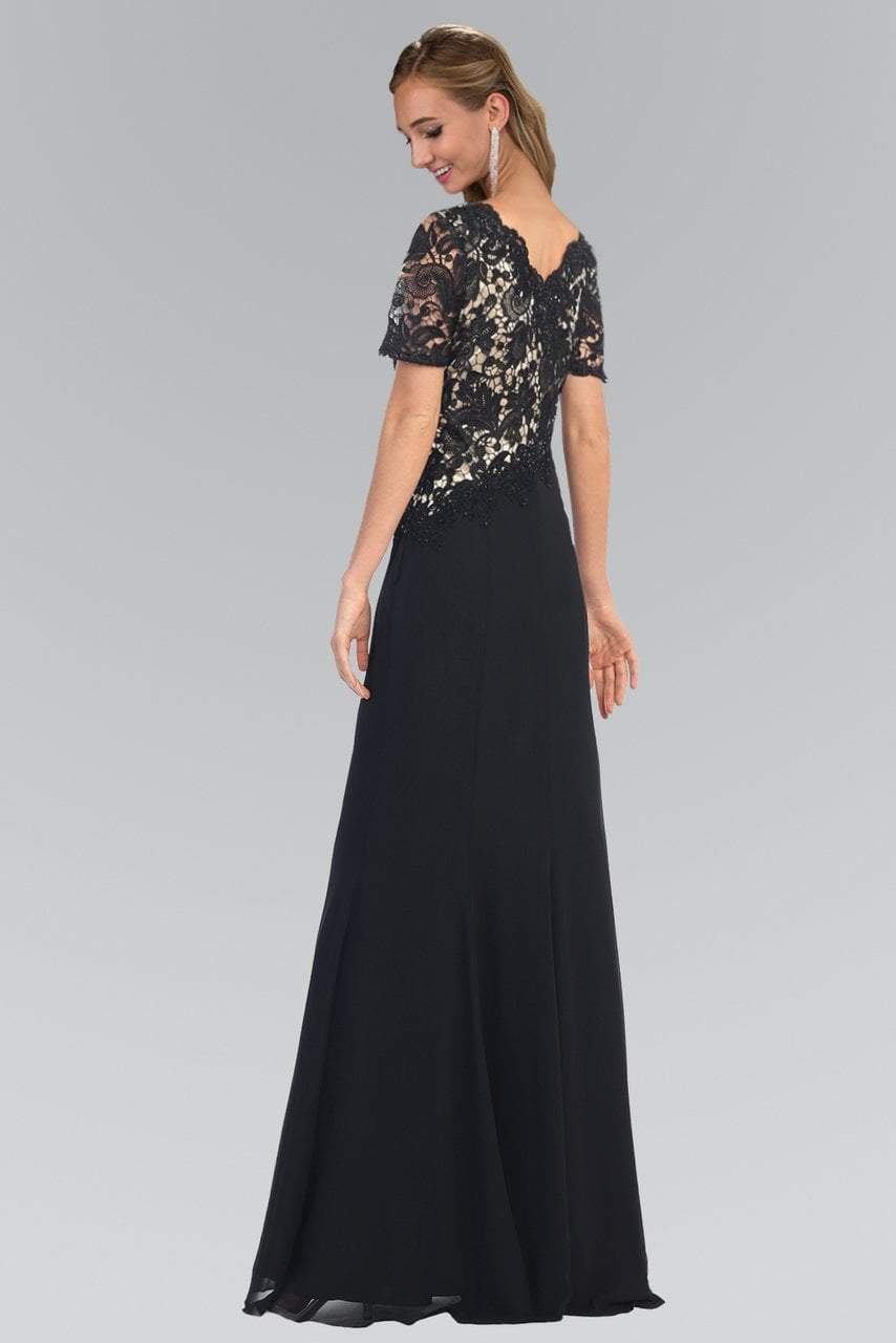 Elizabeth K - GL2000 Lace V-Neck A-Line Dress Special Occasion Dress XS / Black/Gold