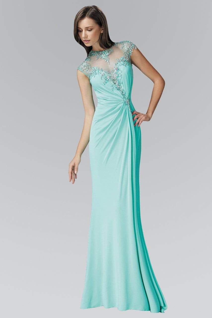 Elizabeth K - GL2011 Jeweled Illusion Jewel Neck Dress Special Occasion Dress XS / Tiffany