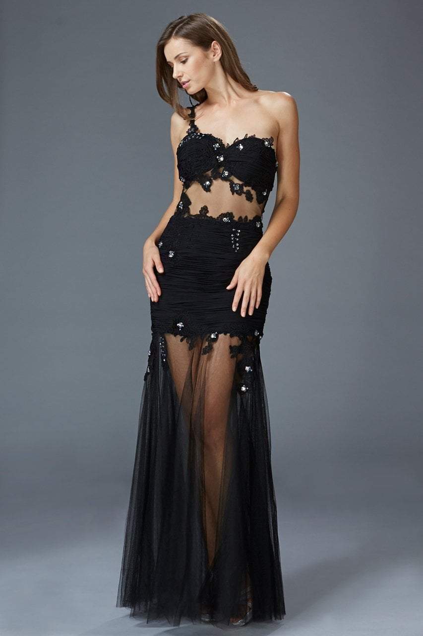 Elizabeth K - GL2012 Laced Sweetheart Tulle Trumpet Dress Special Occasion Dress XS / Black