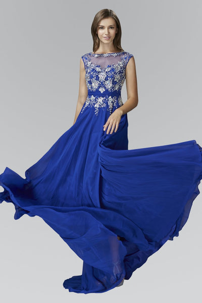 Elizabeth K - GL2056 Jewel Illusion Embellished Gown Special Occasion Dress XS / Royal Blue