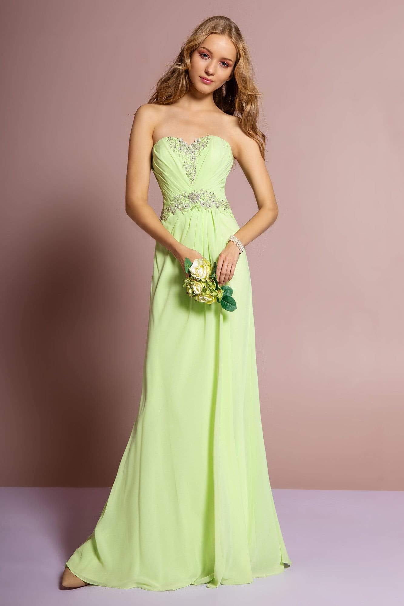 Elizabeth K - GL2060 Crystal Beaded Strapless Sweetheart A-Line Gown Bridesmaid Dresses XS / Light Green