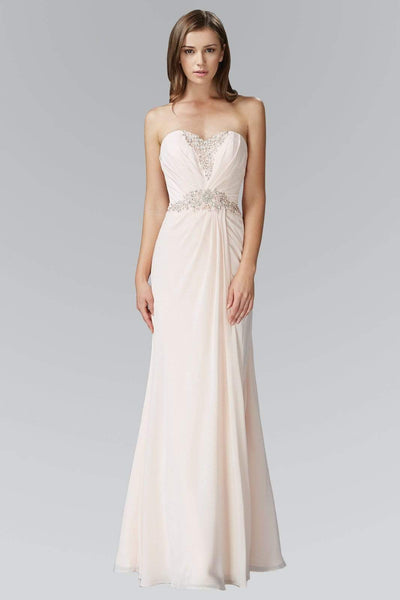 Elizabeth K - GL2060 Crystal Beaded Strapless Sweetheart A-Line Gown Bridesmaid Dresses XS / Peach