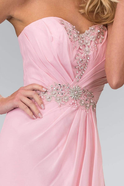 Elizabeth K - GL2060 Crystal Beaded Strapless Sweetheart A-Line Gown Bridesmaid Dresses XS / Pink
