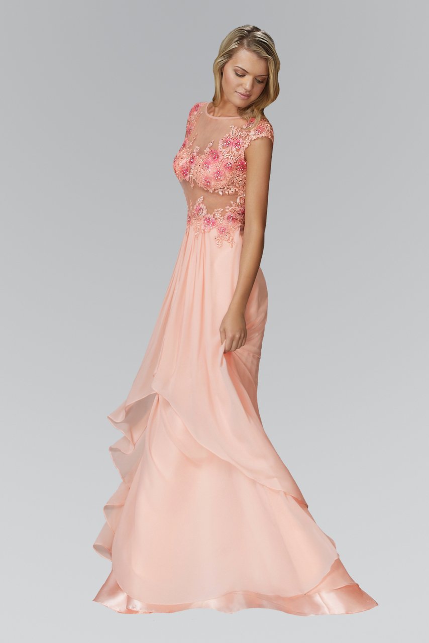 Elizabeth K - GL2108 Embellished Bateau Neck A-Line Gown Special Occasion Dress XS / Peach