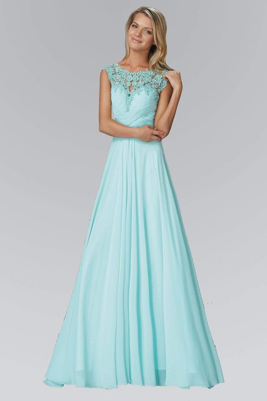 Elizabeth K - GL2136 Laced Bateau Neck A-Line Chiffon Dress Special Occasion Dress XS / Baby Blue