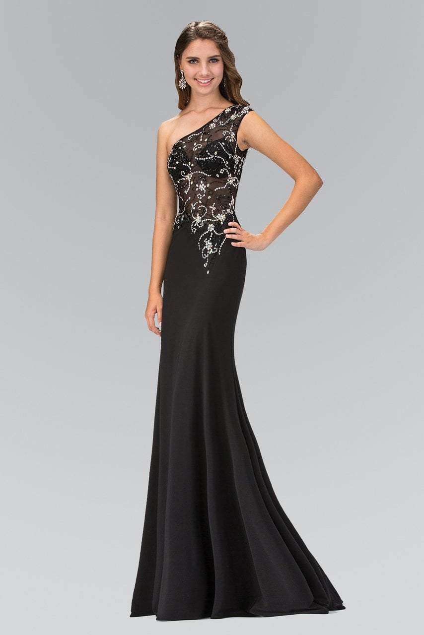 Elizabeth K - GL2143 Beaded Asymmetrical Neck Gown Special Occasion Dress XS / Black
