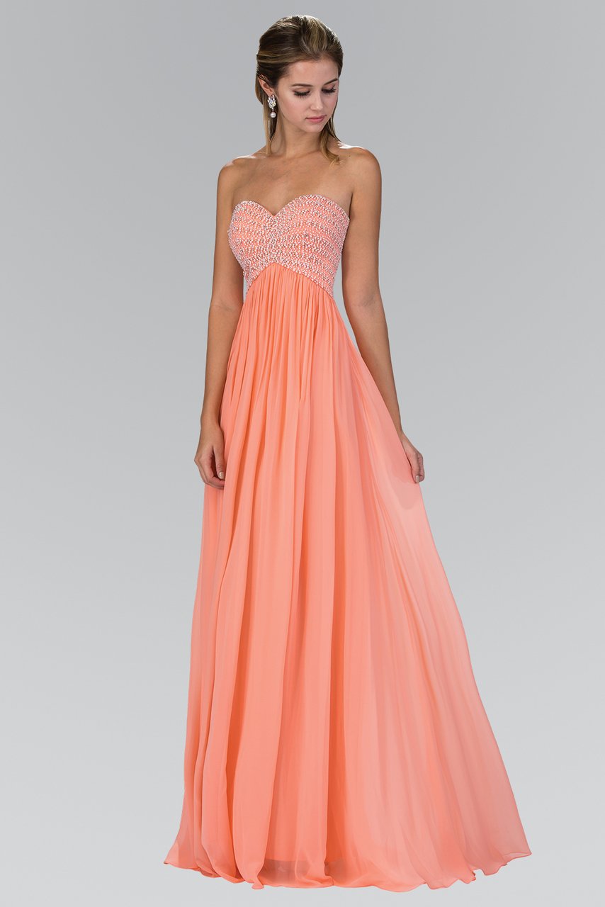 Elizabeth K - GL2148 Beaded Sweetheart A-Line Gown Special Occasion Dress XS / Coral