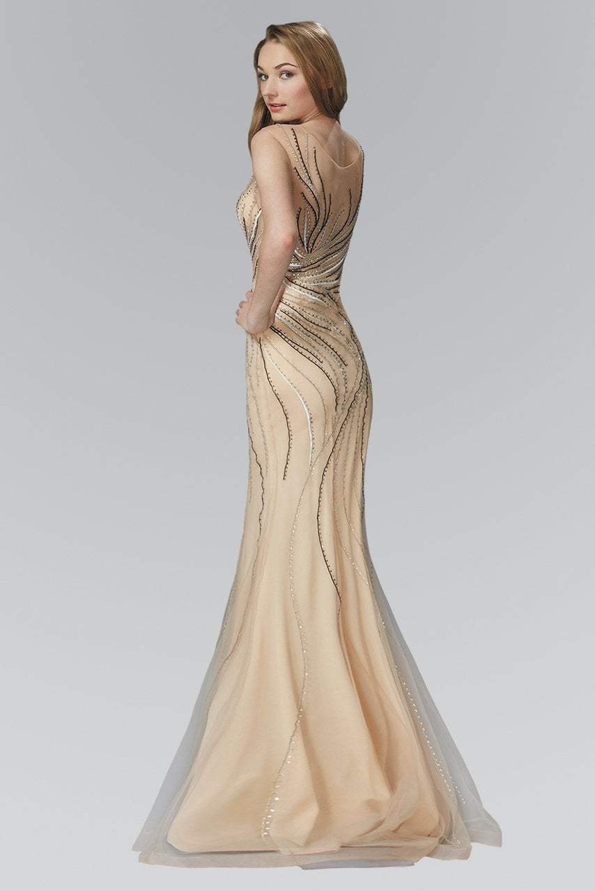 Elizabeth K - GL2150 Embellished Jewel Neck Trumpet Gown Special Occasion Dress XS / Nude