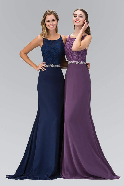 Elizabeth K - GL2163 Lace Embellished Jewel-accented Dress Bridesmaid Dresses XS / Eggplant