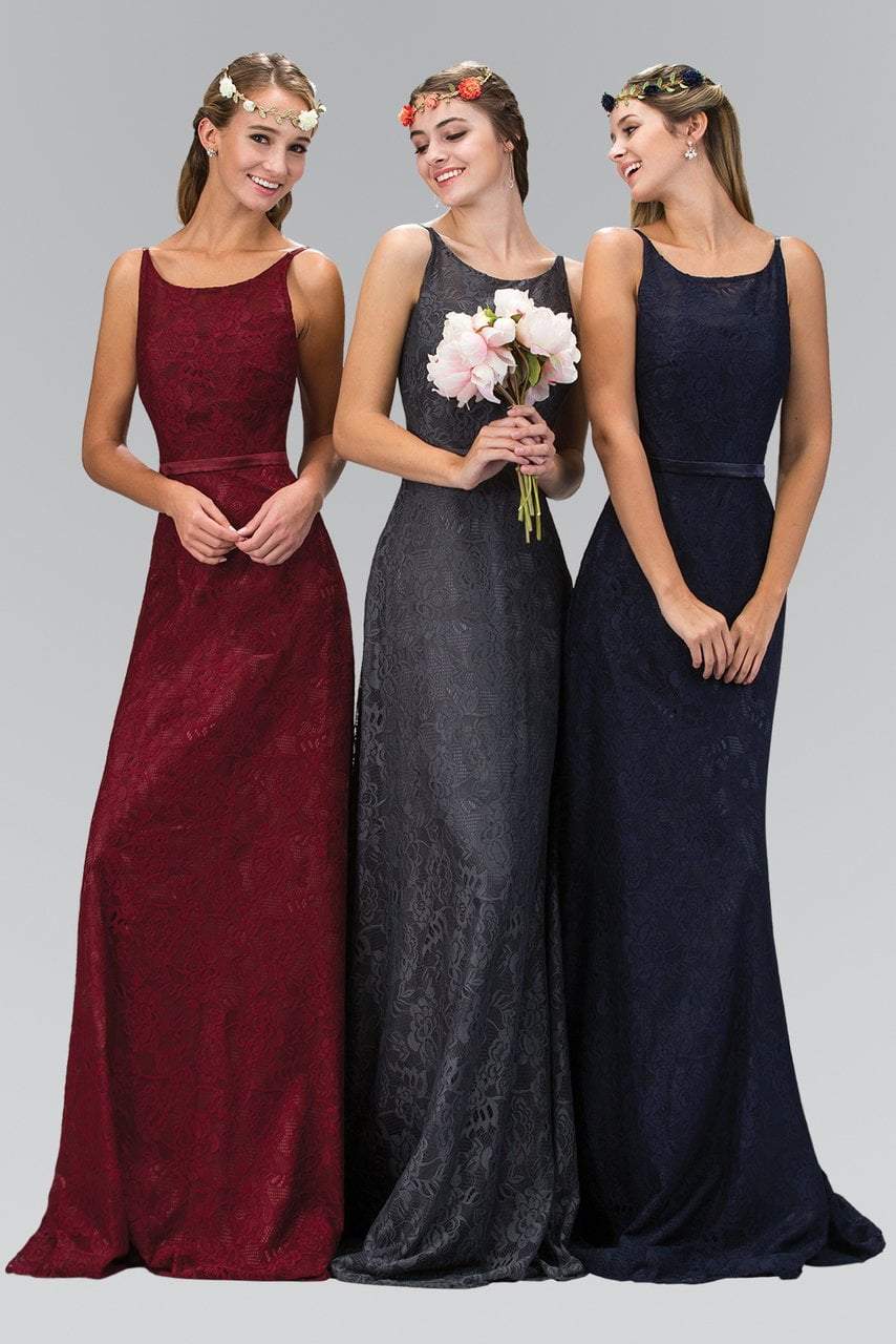 Elizabeth K - GL2170 Lace Embellished Scoop Neck Long Dress Bridesmaid Dresses XS / Burgundy