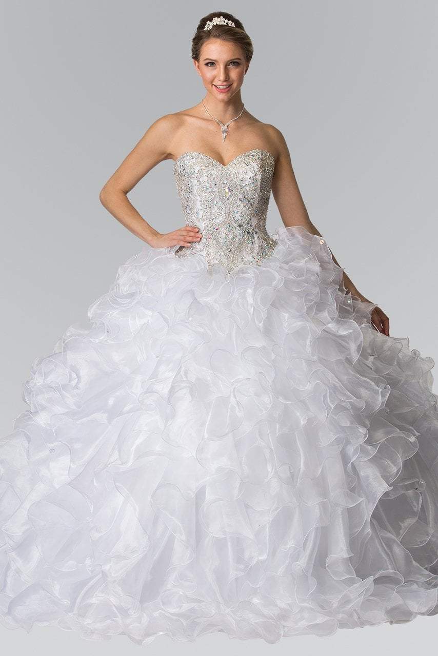 Elizabeth K - GL2209 Ruffled Sweetheart Ballgown Special Occasion Dress XS / White