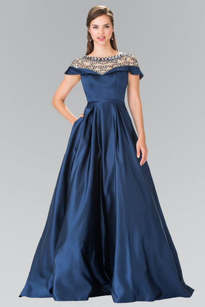 Elizabeth K - GL2215 Sheer Embellished Neckline Evening Gown Special Occasion Dress XS / Navy