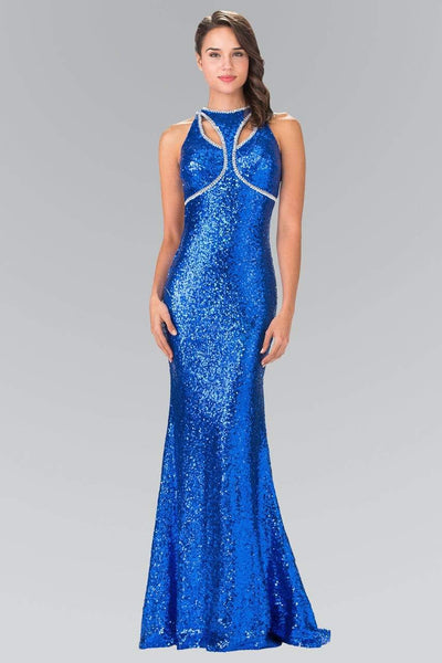 Elizabeth K - GL2217 Sequined Halter Neck Trumpet Dress Special Occasion Dress XS / Royal Blue