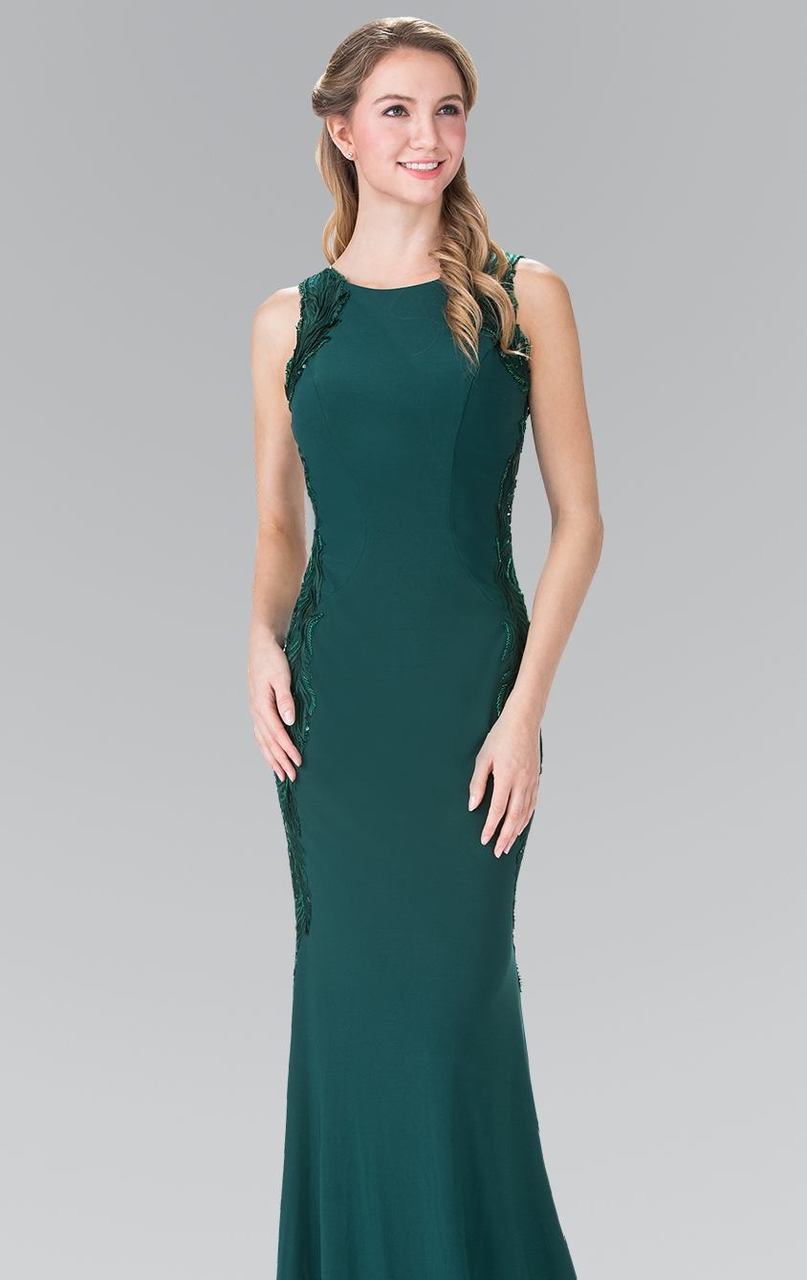 Elizabeth K - GL2222 Embellished Scoop Neck Jersey Sheath Dress Special Occasion Dress XS / Green