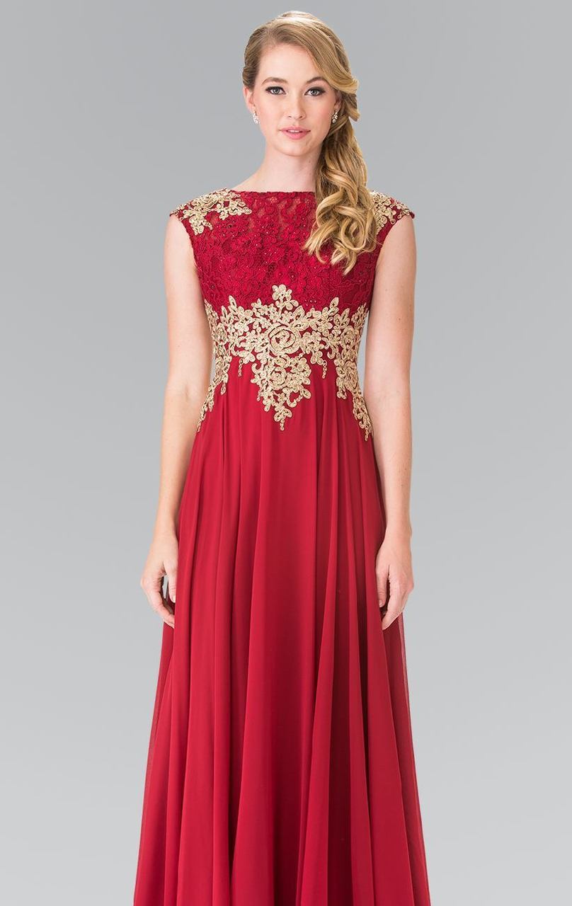 Elizabeth K - GL2228 Embellished Bateau Chiffon A-Line Dress Special Occasion Dress